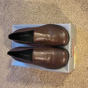 Brown leather loafers